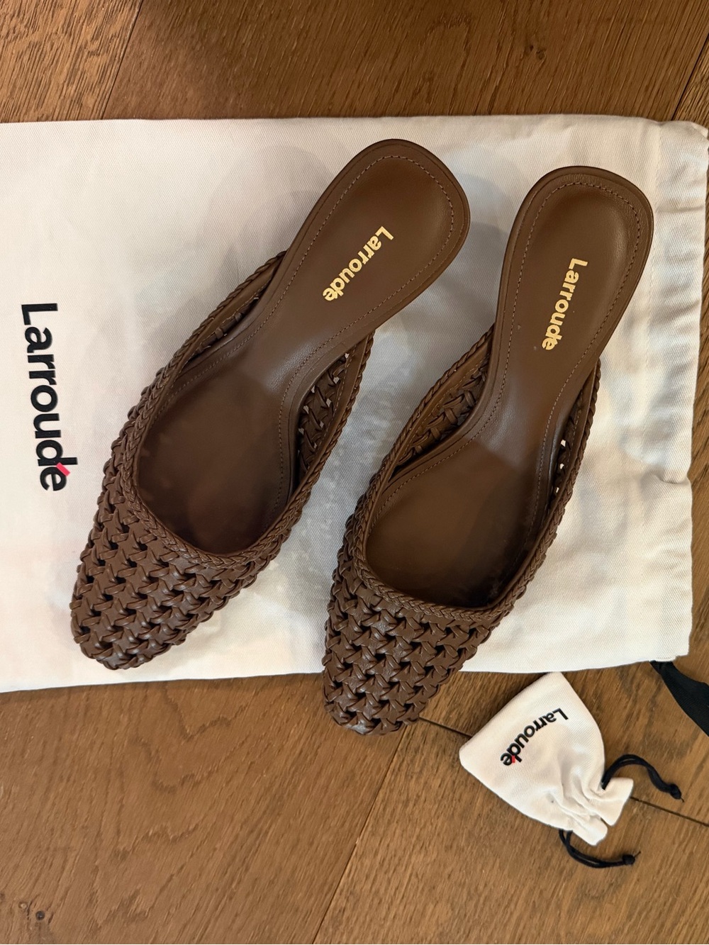 Larroudé Woven Brown Kitten Heels